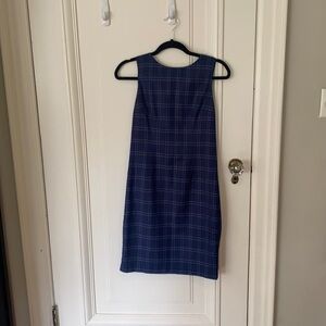 Navy Blue Striped High Neck Checkered Dress